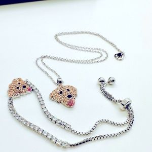 Modern vintage Rhinestone Dog Bracelet Necklace Set